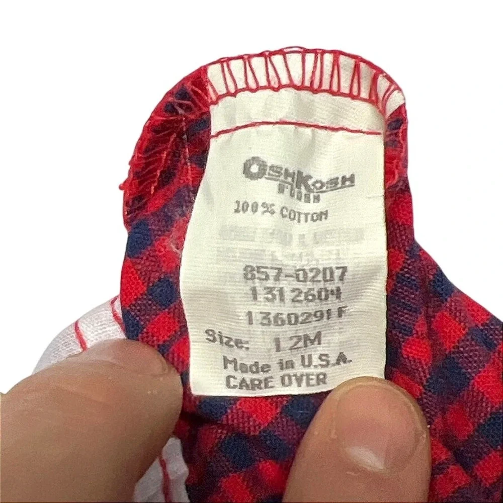 Vintage 90s Baby OshKosh B'Gosh Overalls 12M Red‎ Blue Plaid USA Made Snaps EUC